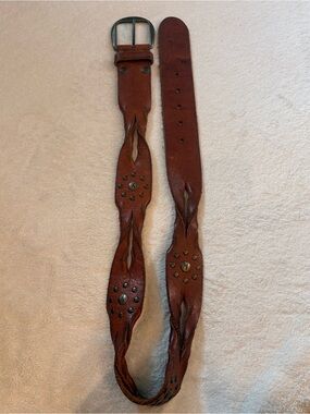 Hollister Brown Leather Cutout Statement Belt Stud Details Sz S